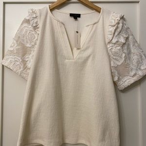 Anthropologie Current Air Cream and Lace Blouse